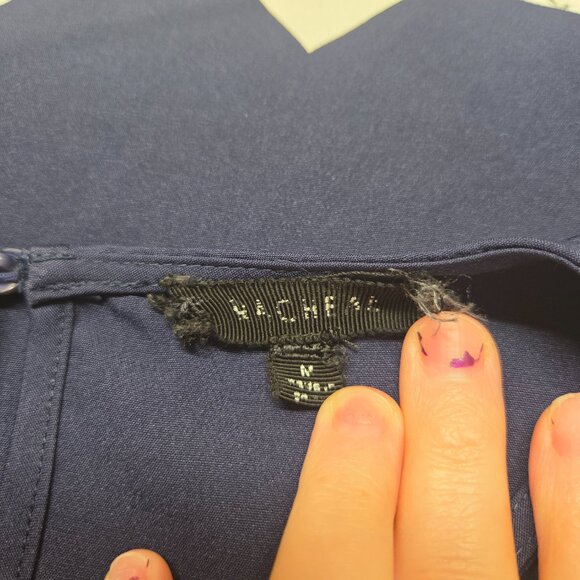 Unbranded Medium Navy Blue Crewneck Scalloped Trim Shortsleeve Basic Blouse - Picture 8 of 9